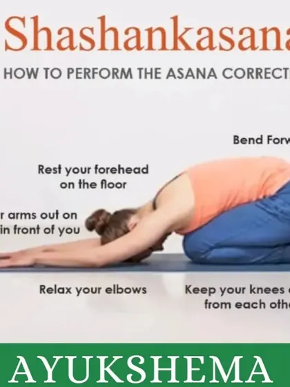 A simple guide on how to correctly perform Shashankasana (Hare Pose), a calming forward bend that helps to relieve stress and stretch the back.