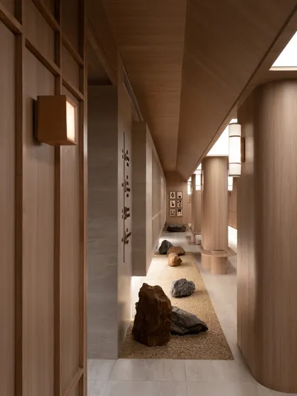 Further images from the BeWell, QBF Coffee, and Tubu projects, illustrating the consistent use of natural materials, clean lines, and thoughtful lighting to create serene and restorative commercial spaces.
