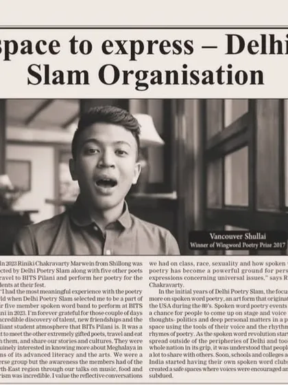 We are proud to be recognized as a safe and essential space for poets in India. This feature in the Meghalaya Times highlights our work in creating a platform for young poets to express themselves, win competitions like the Wingword Poetry Prize, and launch their literary careers.