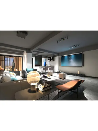 We can design the perfect entertainment room for your family. This space features a large projector screen, comfortable seating, and integrated lighting for the ultimate movie night experience.