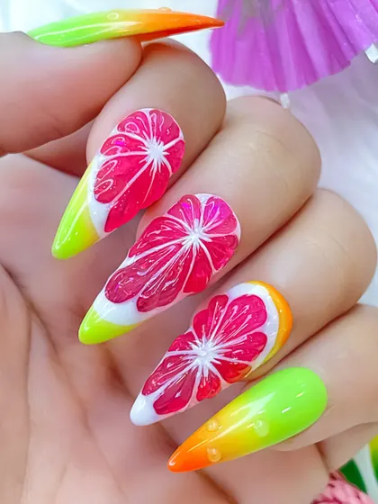 A close-up of the hand-painted watermelon slices, showing the detailed texture and color blending.