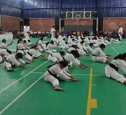 The final stretches of a demanding belt exam, a moment of quiet focus before the results.