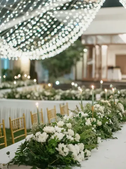 The charm of an intimate wedding is that every detail can tell your story. For Hema and Karthik's cocktail dinner, we used table numbers that featured their childhood photos, a personal touch that sparked conversations and smiles.