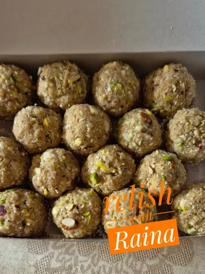 Another look at the Oats Makhana Laddoos, highlighting the generous amount of pistachios and almonds I add to every batch.