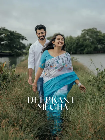 A beautiful portrait of a couple walking by the backwaters, personalized with their names.