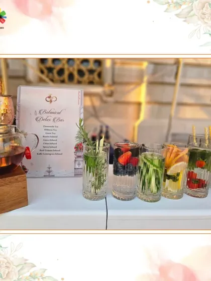 Our Detox Bar offers a healthy and refreshing alternative for guests. The menu features a variety of botanical-infused waters with ingredients like chamomile, mint, and mixed berries.