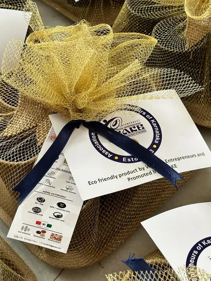 A giveaway for the Association of Women Entrepreneurs of Karnataka (AWAKE), featuring their logo on the gift tag. We proudly collaborate with organizations to create meaningful, branded gifts.