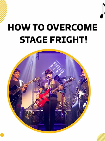 A photo of our student rock band in action, used to illustrate tips on overcoming stage fright. I provide ample opportunities to perform and help develop your stage personality.