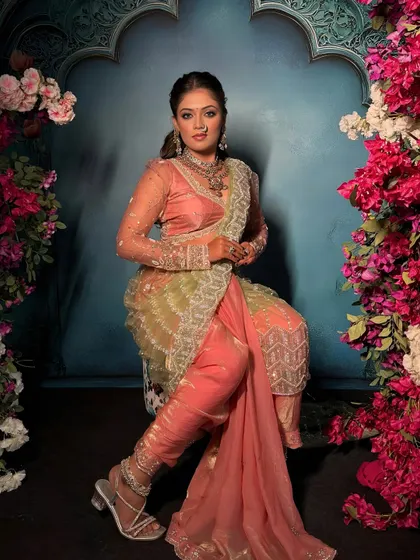 Another angle of the 'Menka' Nauvari, highlighting the fit and the way the fabric is sculpted around the body.