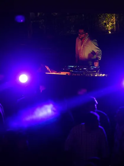 Another photo from the same series, with purple lights creating a cool atmosphere.