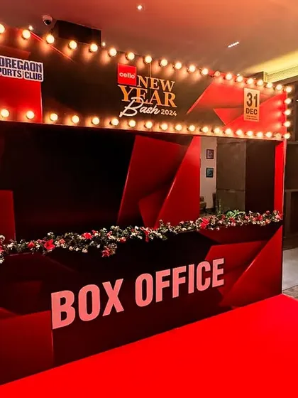 The grand "Box Office" themed entrance we designed for the New Year Bash 2025. We create immersive entryways that build excitement from the moment guests arrive.