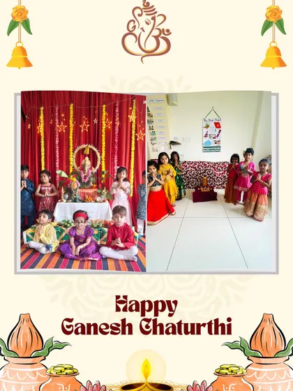 Dressed in beautiful traditional attire, our children offer prayers during the Ganesh Chaturthi festival. We believe celebrating festivals at school helps nurture respect for diverse cultures and traditions.