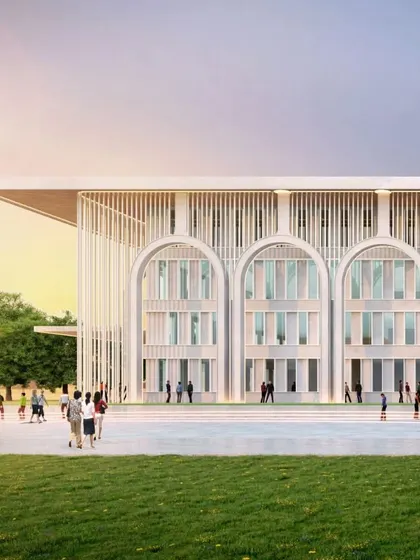 The design of the Mayo Institute of Medical Sciences teaching block unites classic charm with modern functionality. Grand arched walkways and linear rooflines create a dynamic architectural presence on the campus.