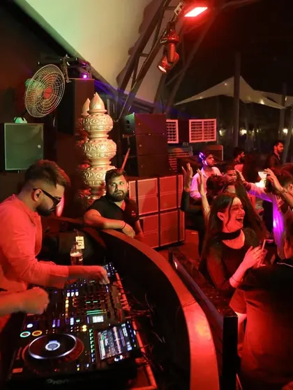 A wide shot of the DJ console and the dance floor in Raipur. The vibe was incredible.