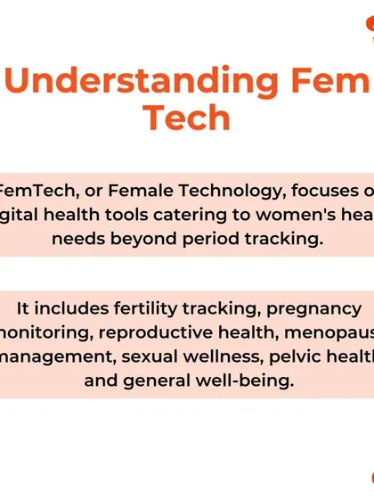 An introductory graphic explaining the term 'FemTech' or Female Technology. We use these simple, educational visuals to introduce complex topics and their relevance to women's health in sports.