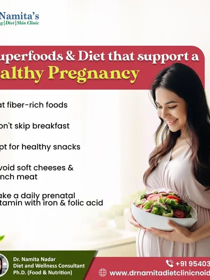 Here are five key tips for a healthy pregnancy. I emphasize eating fiber-rich foods, never skipping breakfast, choosing healthy snacks, and taking your prenatal vitamins. These simple habits support both your health and your baby's development.