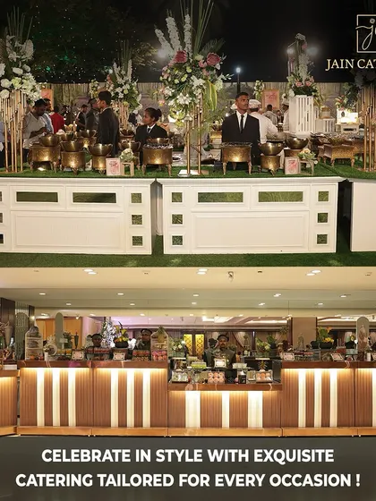 A look at two of our distinct buffet styles. Whether it's a lush outdoor wedding on green lawns or a chic indoor banquet, we tailor the setup to match the vibe of your celebration perfectly.