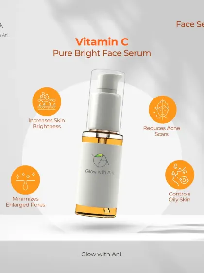 My Vitamin C Pure Bright Face Serum. It increases skin brightness, reduces acne scars, minimizes pores, and controls oily skin.