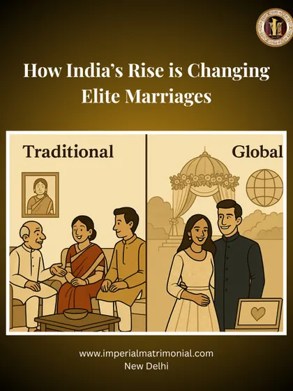 This graphic illustrates the evolution of elite marriages from traditional family setups to global, cosmopolitan pairings. We specialize in connecting individuals who are culturally rooted and ambitious.