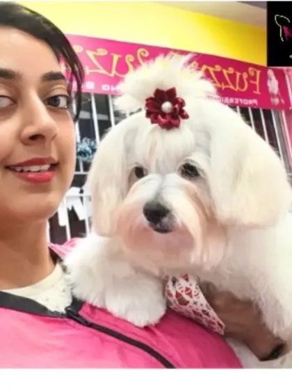 Cash is looking posh and party-ready. His grooming session included a precision haircut and a stylish top knot with a decorative flower.