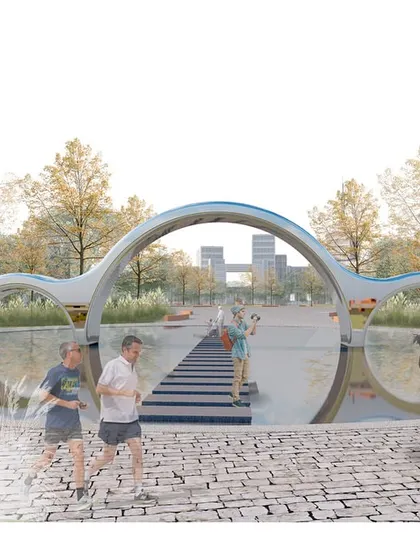 This is our award winning proposal for Kharkiv’s Freedom Square, designed to harmonize urban life with nature. The flowing, arched structure creates a new public pathway through a water feature, encouraging movement and interaction while framing views of the city and parkland.
