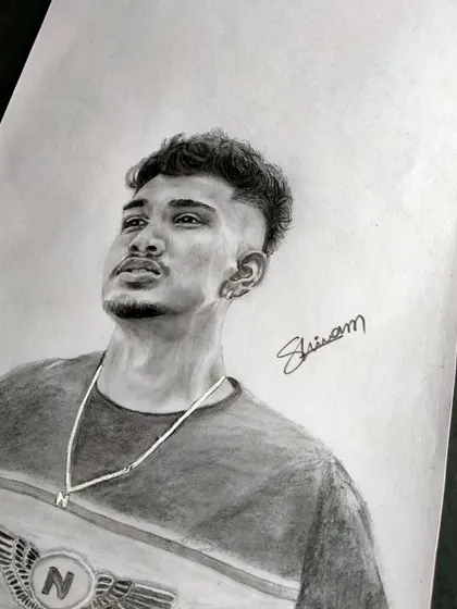 A realistic portrait drawing, signed and ready for the client.