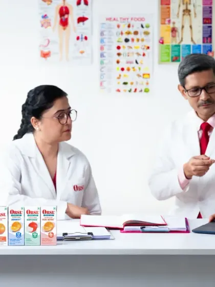 A lifestyle campaign shot for ORSL, showing two doctors in consultation. This image helps build brand trust and authority by placing the product in a professional, credible medical setting.