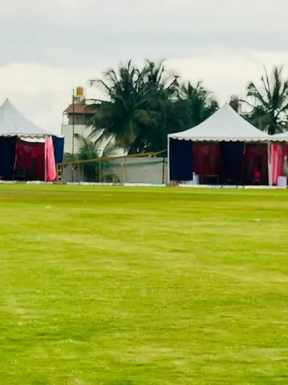 For tournaments, we set up professional marquee tents along the boundary. These provide shelter and a designated area for each team, adding to the organized feel of the event.