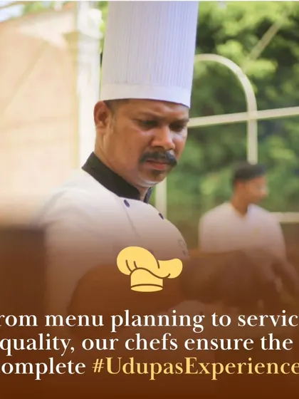 From menu planning to service quality, our chefs ensure the complete Udupas Experience. Here, one of our expert chefs is focused on preparing a dish, embodying the passion we put into our food.