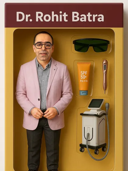 While we take our science very seriously, we also like to have a little fun. This image captures the essence of our approach: combining expert knowledge with the best tools, like advanced lasers and proper sun protection, to be your personal skincare superhero.