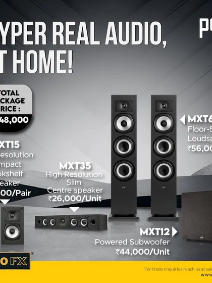 Get hyper-real audio at home with the Polk Monitor XT series package. This bundle includes MXT60 towers, MXT15 bookshelf speakers, an MXT35 center channel, and an MXT12 powered subwoofer for a complete 5.1 Dolby Atmos and DTS:X experience.