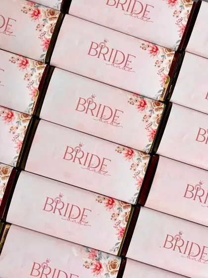 A duplicate image of our custom "Bride" themed chocolate bars.