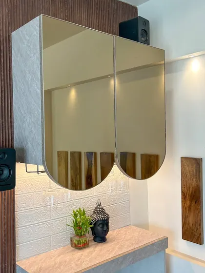 A shot from our Experience Center, showcasing a stylish bar unit with integrated speakers and smart lighting, demonstrating how technology can enhance entertainment spaces.