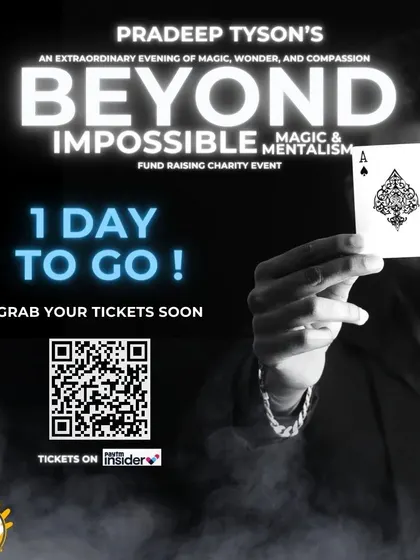 The final countdown. The excitement building one day before the show, with a QR code for last-minute tickets to this special evening of magic for a cause.