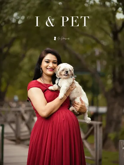 A lovely photo including the family pet. Her makeup is fresh and simple, perfect for this heartwarming outdoor maternity shoot.