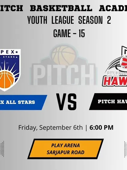 The court clash announcement for Game 15 of Season 2 between Apex All Stars and Pitch Hawks.
