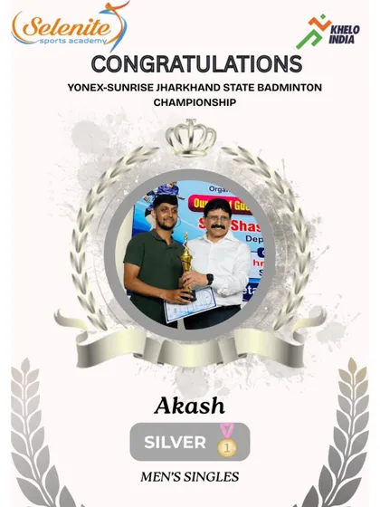 A fantastic performance from Akash, securing the Silver medal in Men's Singles at the U-19 Yonex Sunrise Jharkhand State Championship. This is a milestone on the road to gold.