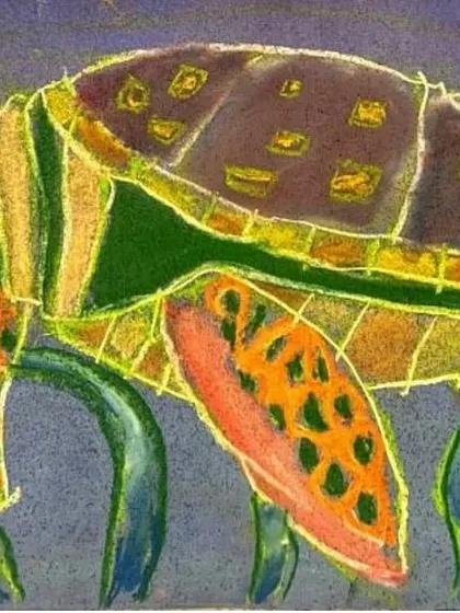 This detailed drawing of a sea turtle shows a sophisticated use of color and pattern. It's an example of the beautiful results students can achieve with our techniques.