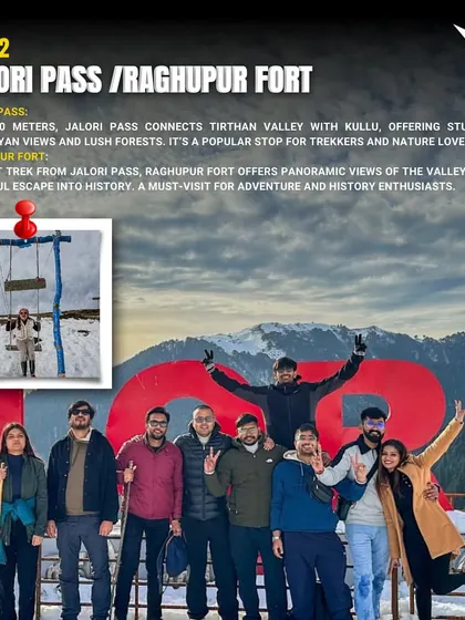 Day 2 of our Jibhi trip takes you to Jalori Pass and Raghupur Fort. At 3,150 meters, the pass offers stunning Himalayan views, and the short trek to the fort is a must-do for adventure lovers.