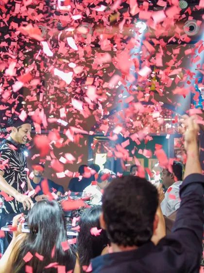 A massive confetti drop over the crowd.