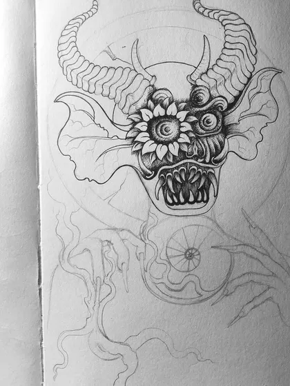 An earlier progress shot of the "short-lived romance" piece.