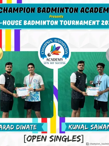 The results from our In-House Badminton Tournament are in. Congratulations to Varad Diwate, the winner, and Kunal Sawant, the runner-up, in the Open Singles category.