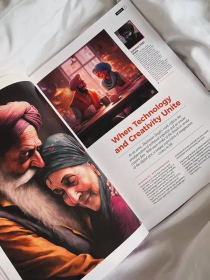 I was honored to be featured in Creative Gaga magazine. This image shows the opening spread of my interview, where I discuss how technology and creativity unite in my work.