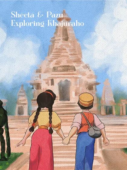 Sheeta and Pazu from 'Castle in the Sky' exploring the ancient temples of Khajuraho. I wanted to capture the sense of wonder they would feel discovering such a historic and intricate place.