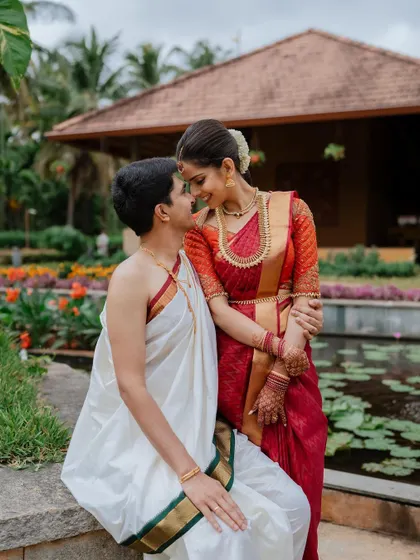 A sweet and simple portrait of the couple, their smiles saying it all. We believe in capturing the authentic happiness that radiates on a wedding day.