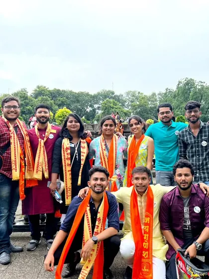 A duplicate of the group at Shanivar Vada, a historical fortification in the city of Pune.