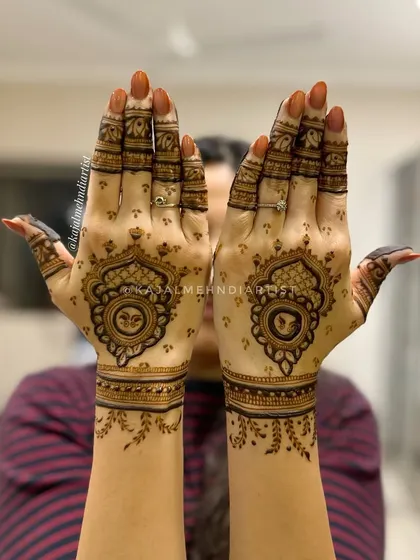 A full view of the fancy backhand mandalas, held up to show the complete design.