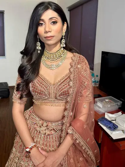 The full view of this elegant reception lehenga, perfect for a chic evening event.