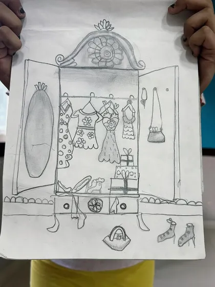 What a cute and imaginative drawing of a Barbie wardrobe, full of tiny details.