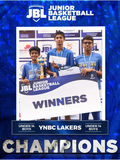 The YNBC Lakers, winners of the Under 14 Boys division, celebrating their championship. I create tournaments that build lasting memories for young teams.